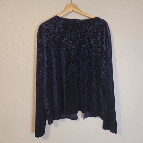 Vintage Pia Open Cardigan Womens 2XL Navy Crushed Velvet Velour Floral - Picture 2 of 6